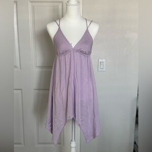 Ecote Lavender Spaghetti-Strap Handkerchief-Hem Mini Dress